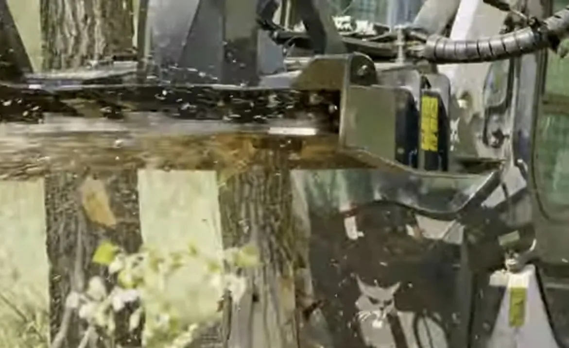 Mulching head grinding standing brush up close